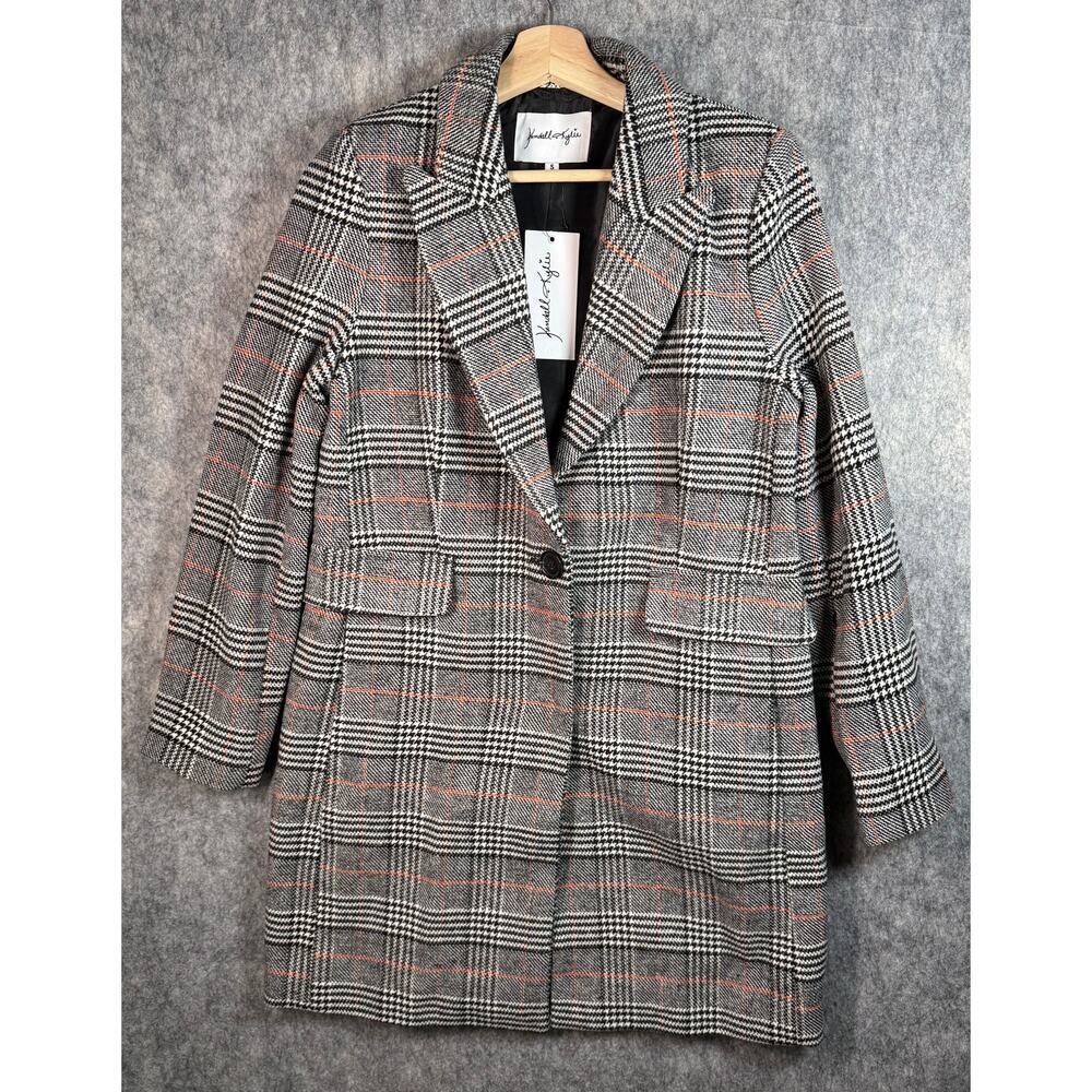 NEW Kendall & Kylie Women's Brown Plaid 3/4 Blazer Coat Small